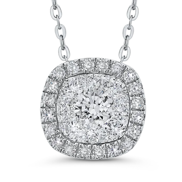 Round Diamond Cushion Shape Halo Pendant